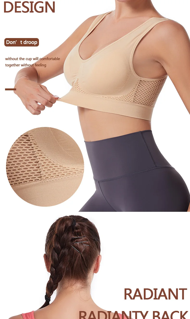 Stoßfester Sport-Yoga-BH für Frauen mit herausnehmbaren Brustpolstern, S-7XL, sexy elastischer Rücken, Baumwoll-Schlaf-BH, bequemes Schlafoberteil. – Detail 9