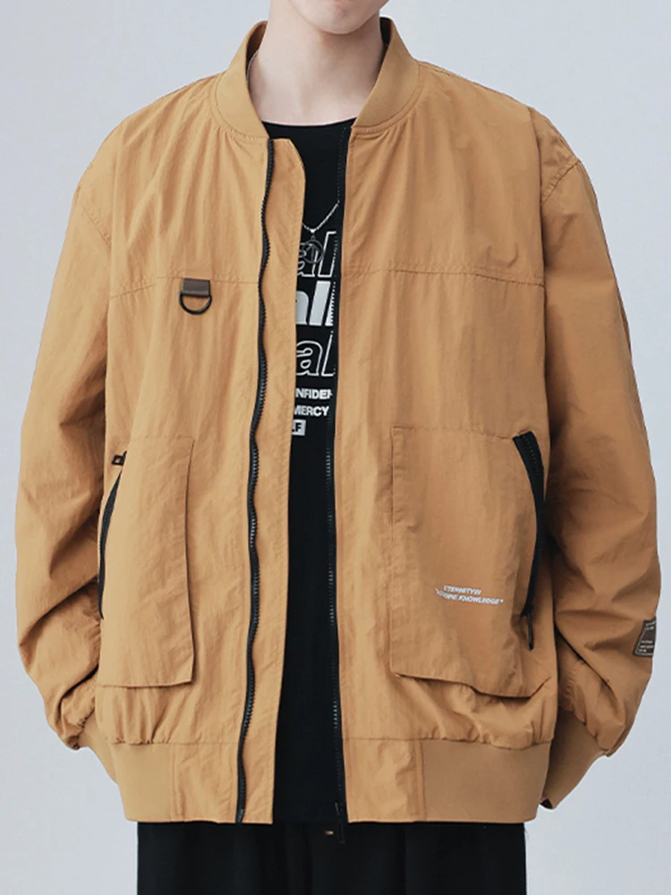 

2023 Men's Bomber Jacket Streetwear Zip Pockets Drop Shoulder Loose Pilot Jackets Casual Windbreaker Baseball Coats