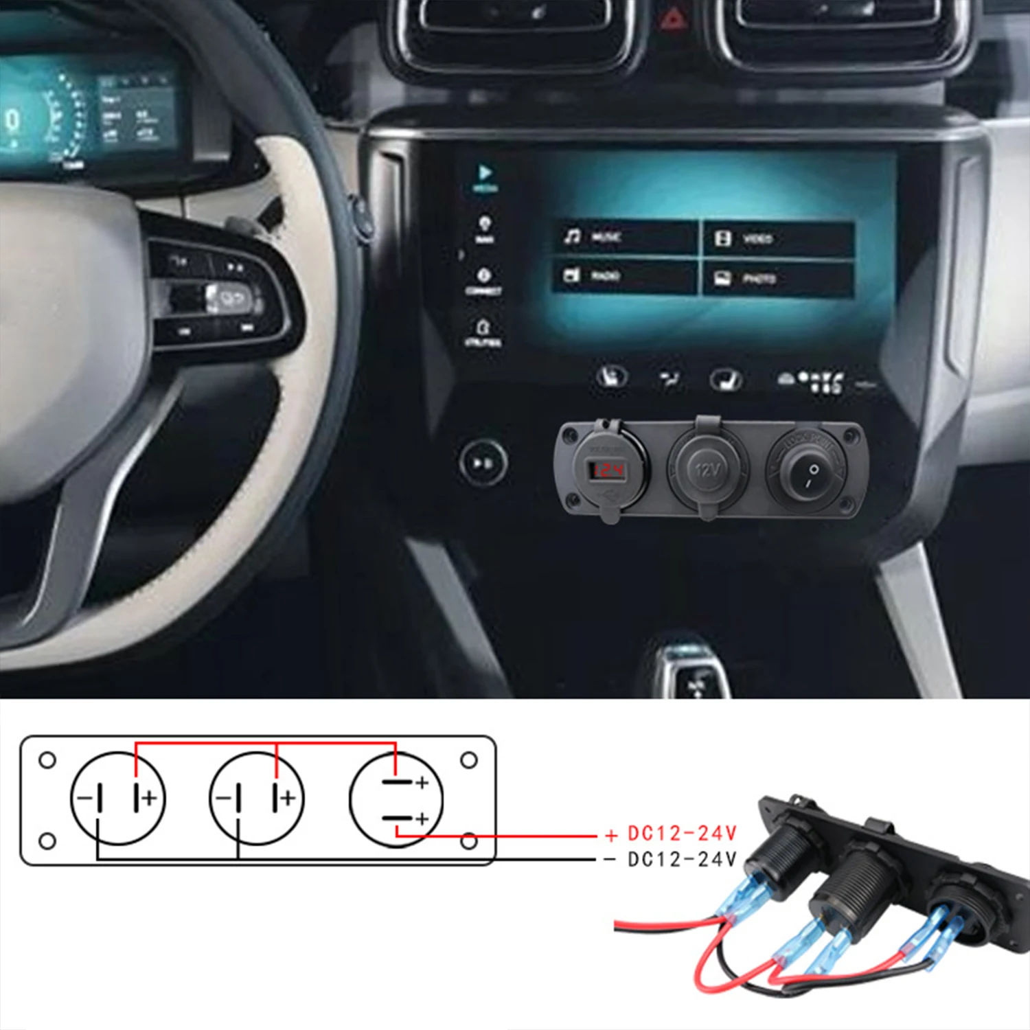 

12V Cigarette Lighter Socket 3 in 1 Car Dual QC3.0 USB Outlet Panel for RV Marine Boat Power Socket Charger Socket Waterproof