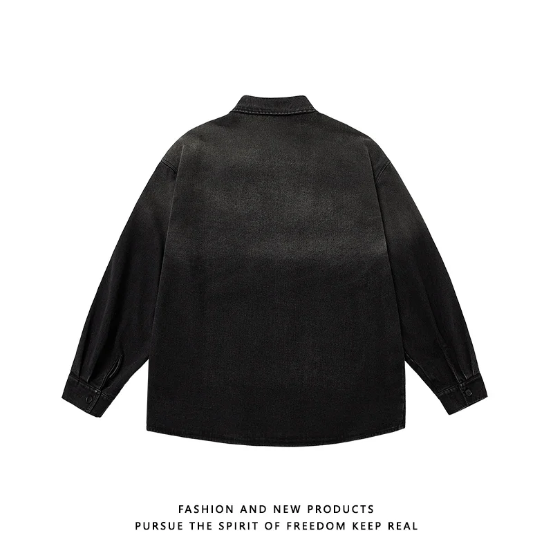 M-5XL الرجال خمر غسلها الدنيم قميص سترة المتضخم الشارع الشهير القطن مزيج تلاشى الأسود الأمريكية الرجعية الطبقات قميص