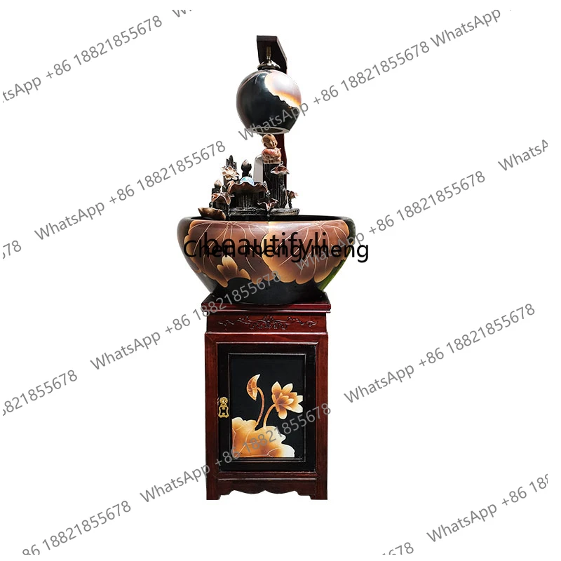 Living Room New Chinese Style Lucky Water Landscape Fish Tank Large Floor Water Fountain Decoration Ceramic Bonsai Humidifier