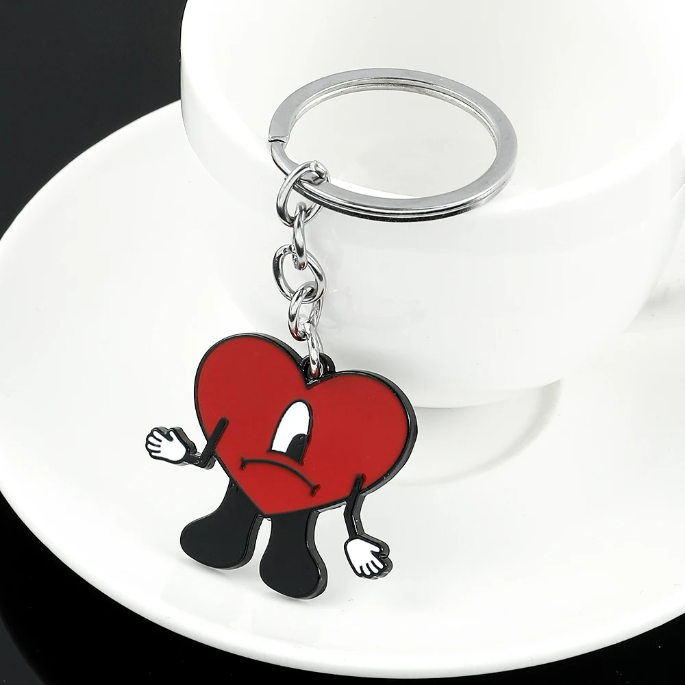 Bad Bunny Heart Keychain Cute Fashion Red Heart Shape Keyring Enamel Decor Pendant Car Key Accessories