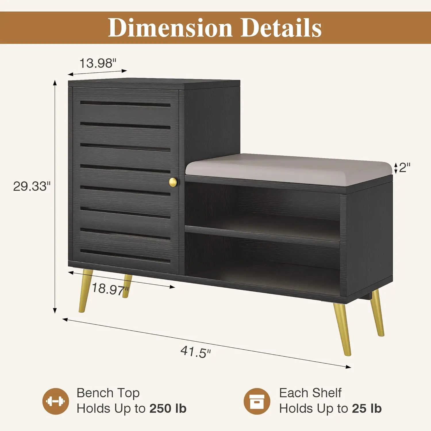 Shoe Storage Bench with Door&Shelf, Entryway Bench with Seat Cushion, for Hallway, Bedroom