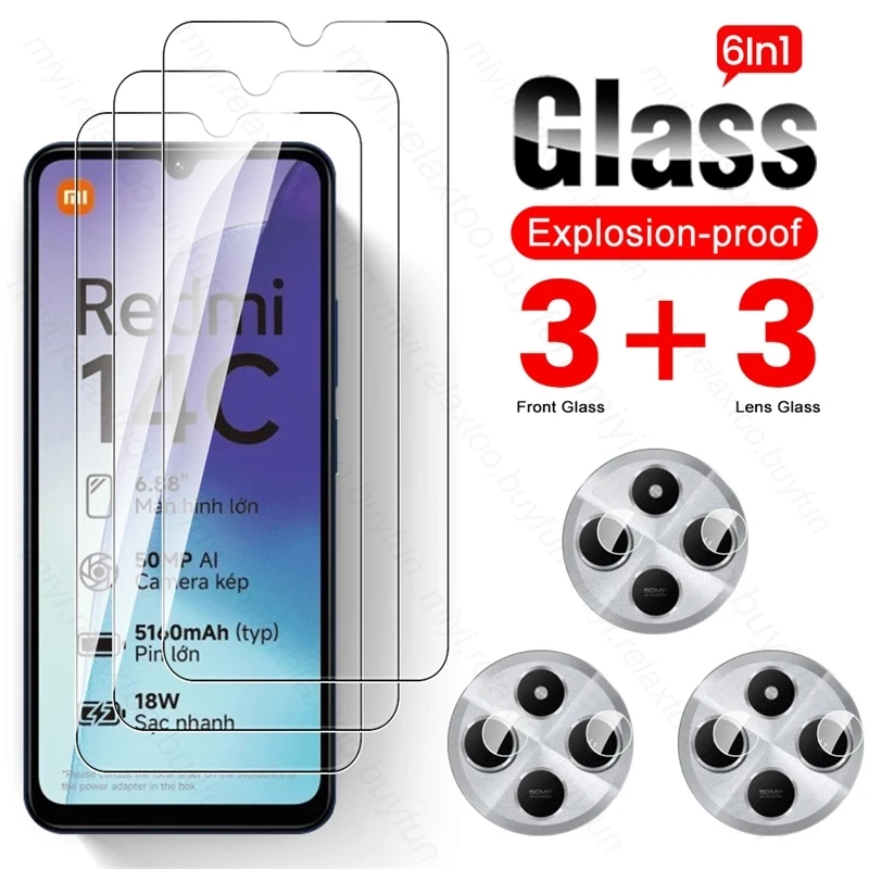 6In1 Tempered Glass Screen Protector Case For Xiaomi Redmi14C Redmi 14C 4G Camera Protective Glass Redmy Redme Radmi 14C 14 C14