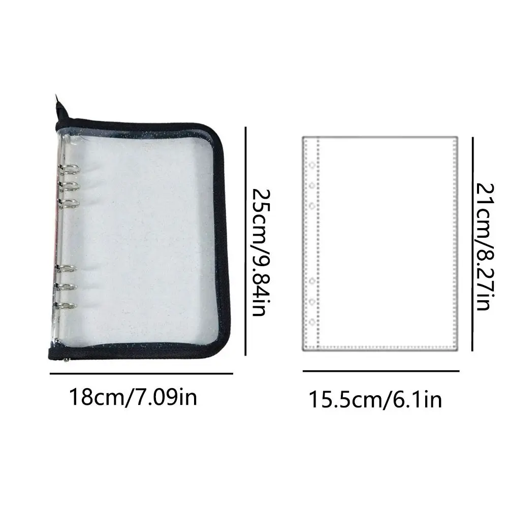 Reusable Loose-leaf Binder Cover Multi Pockets Zipper Closure Transparent Photo Album INS 6-Ring Sticker Keeper Photocard