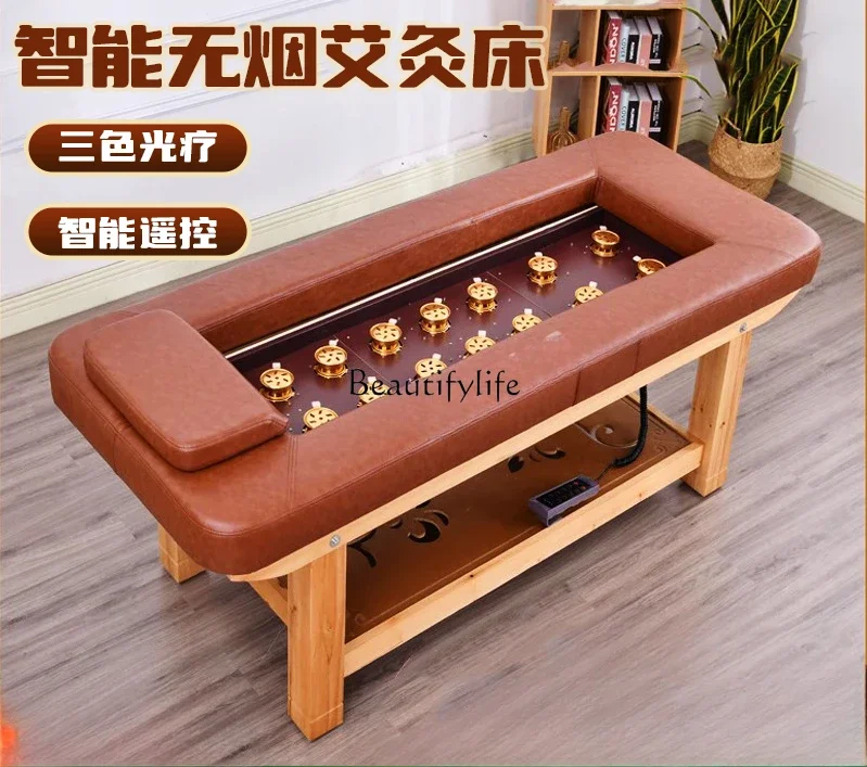 Solid Wood Automatic Smoke-Free Moxibustion Bed for Beauty Salon