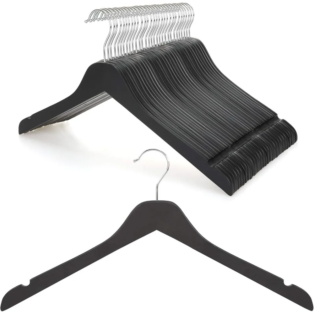 

Black Wooden Hangers 30 Pack, 0.28-inch Thick Slim Wood Clothes Hanger with Flat Design and Smooth Notches, Lightweight