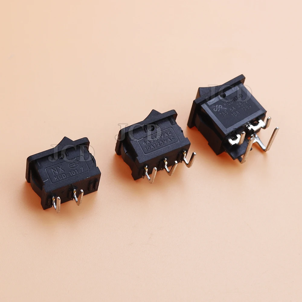10PCS KCD1-101 Plastic LED Rocker Switch 6A 250VAC 4 Pin On Off DPST 12V 220V Red Lamp Black Latching Power Switch 15x21mm