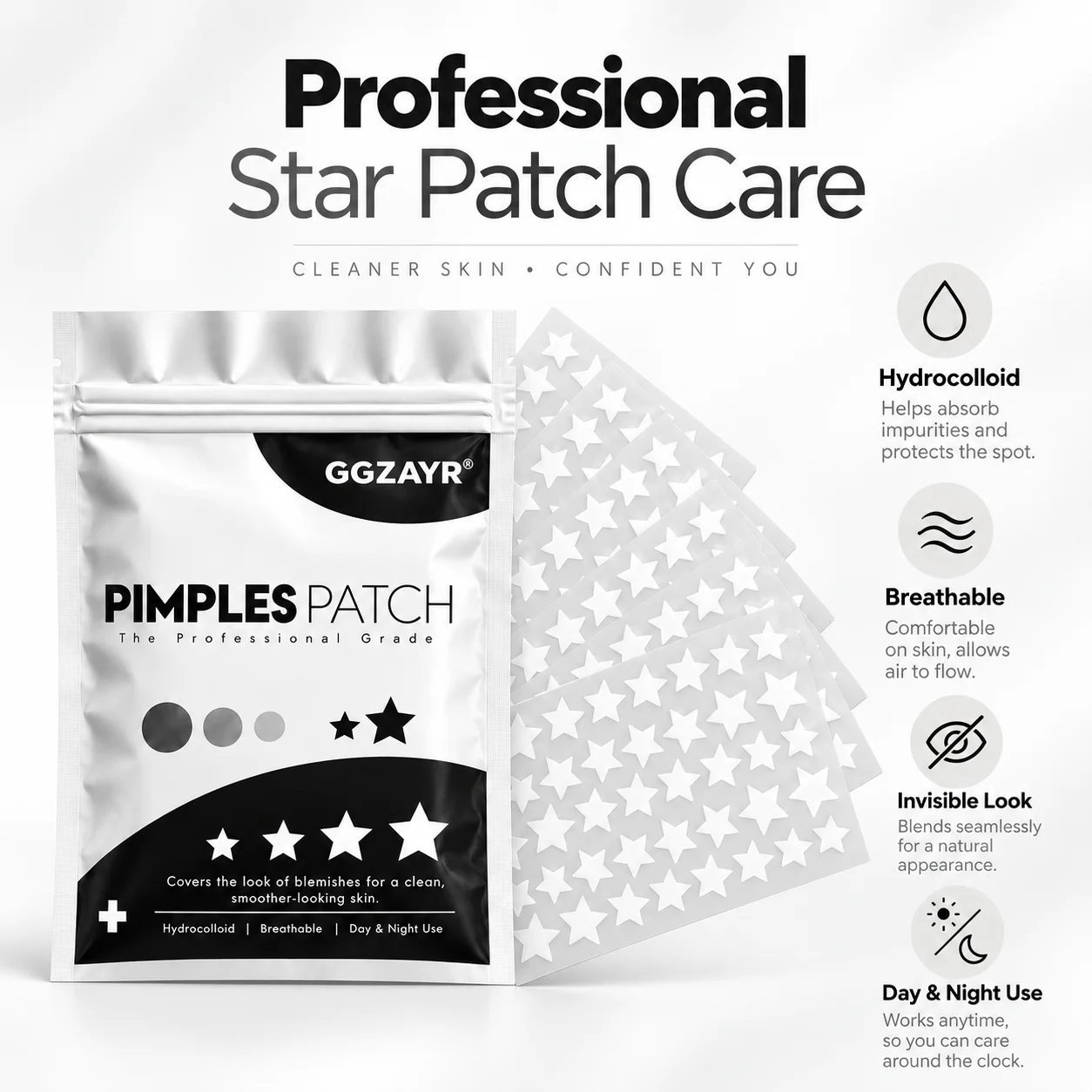 240pcs White Star Hydrocolloid Pimple Patches, Cute Acne Stickers Invisible Face Spot Cover, Gentle Daily Beauty Care Accessorie