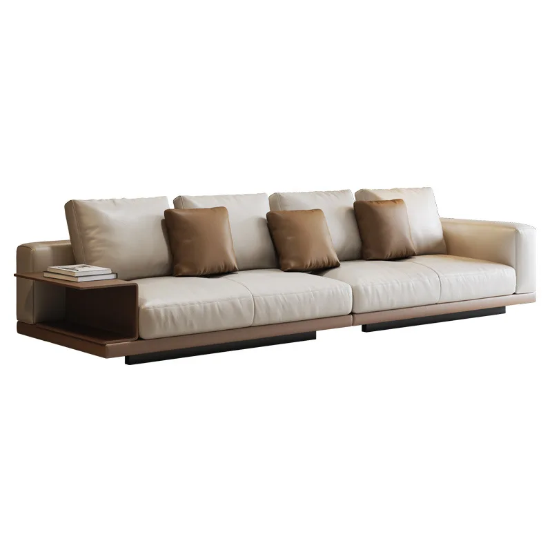 

Italian minimalist large-sized villa with high-end atmosphere, straight square combination, leather sofa