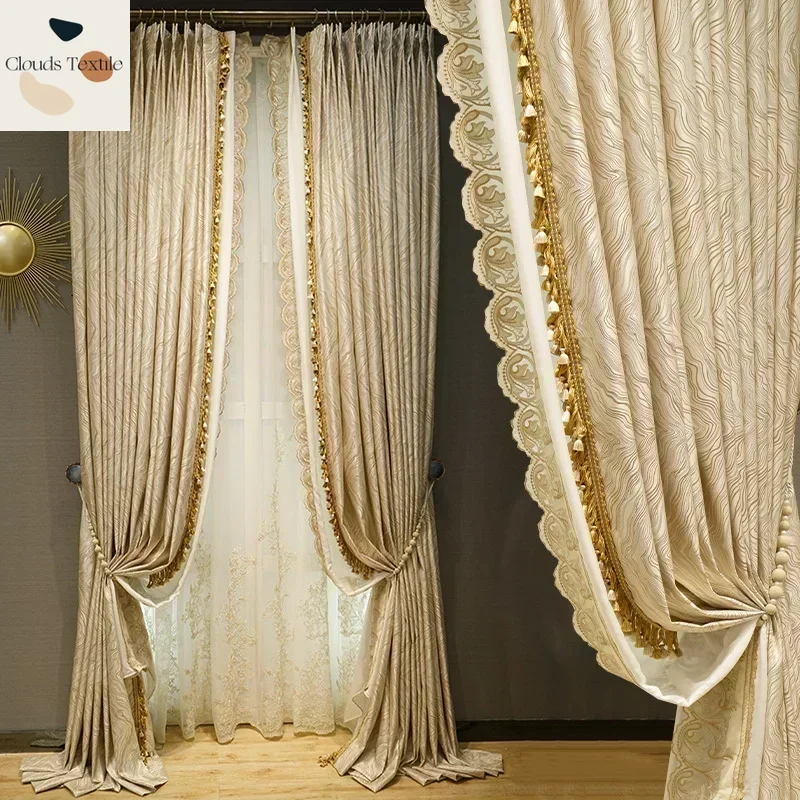 

European Luxury Curtains for Living Room Bedroom Dining High Precision Jacquard Geometric Simplicity Beige Modern Customize