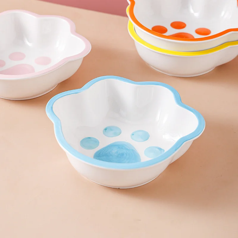 Pet Supplies Cat Bowl Ceramic Double Bowl Protects Cervical Neck Dog Eats and Drinks Water Bowl to Prevent Overturning Cute