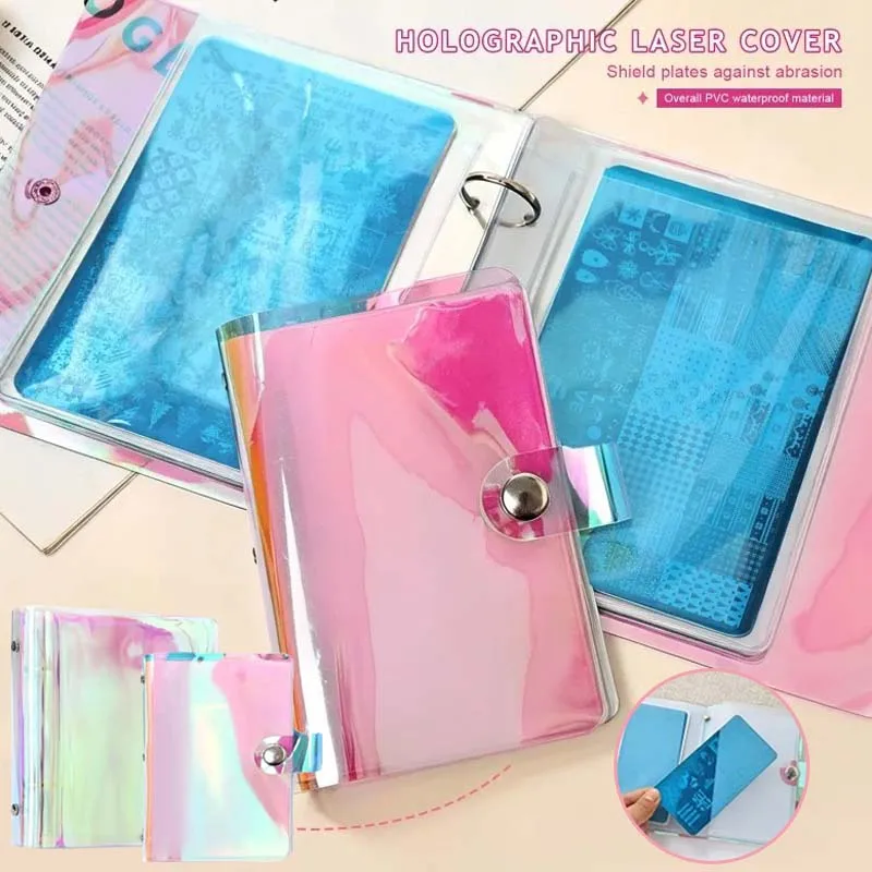 Nail Art Stamping Plate Collection Book Laser Pink Soft Cover Portable Card Storage Case Dustproof Organizer Steel Plate Storage
