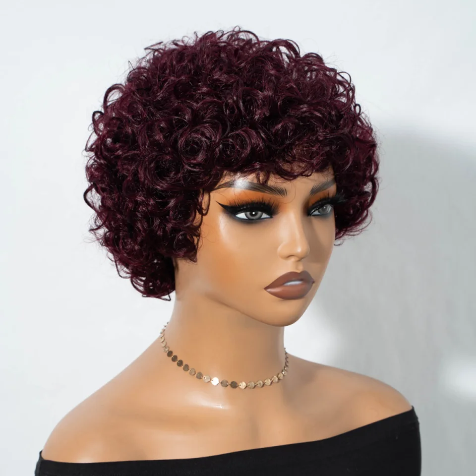 Joedir Burgendy 99J Afro Kinky Curly 100% Human Hair Wigs For Women Peruvian Remy Hair Ready To Go 180 Density Big Curly Wigs