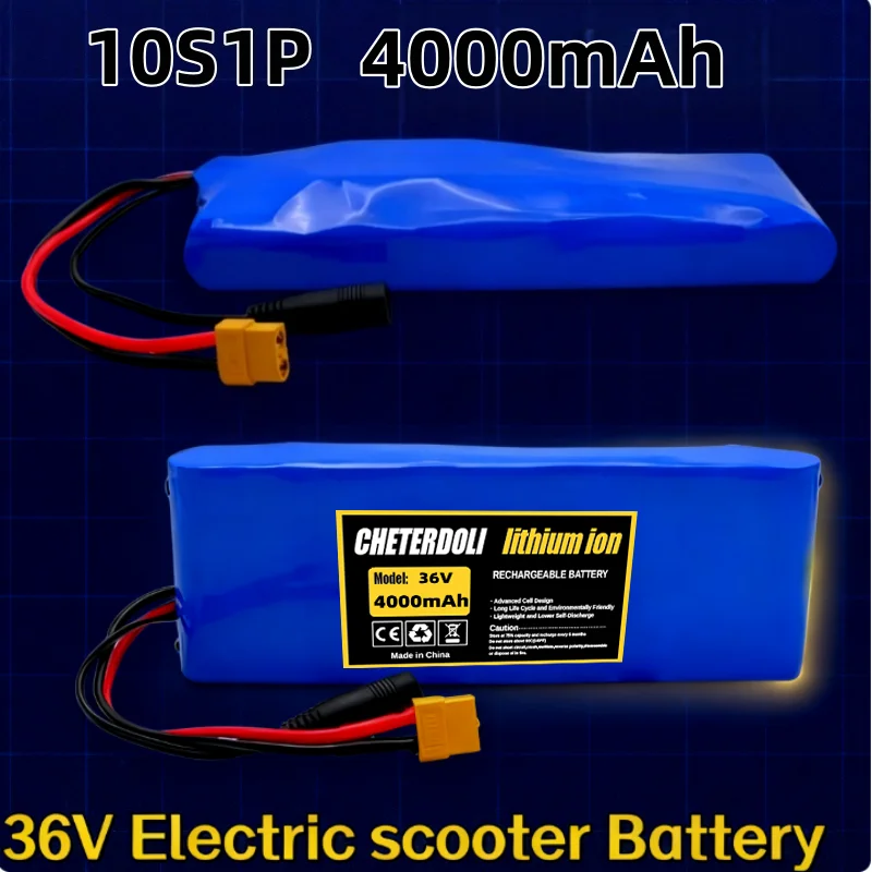 신형 36V 4000mAh 10S1P 18650 리튬 배터리 BMS 포함, 250W 전기용 고용량 충전식 배터리 팩 긴 수명