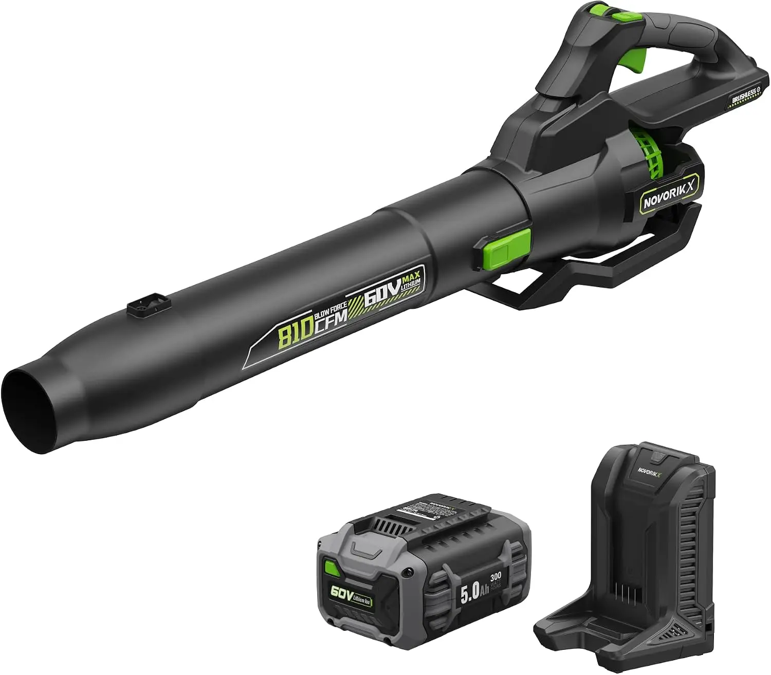 60V Cordless Leaf Blower with 5.0Ah Battery and Charger, 810 CFM 190 MPH Turbo, Brushless Motor, Variable Speed Dial, Lightweigh