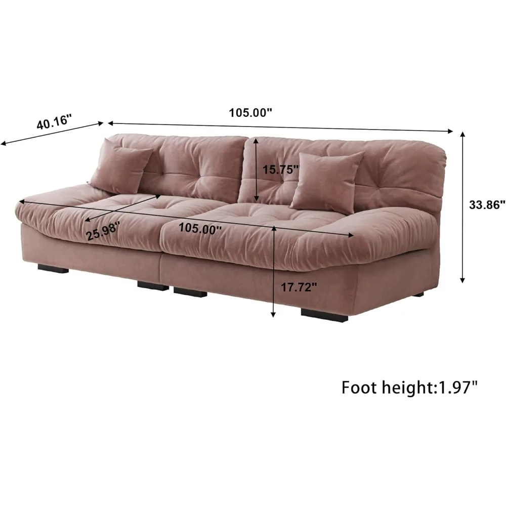 Modular Sectional Sofa,Scrub Velvet Minimalist Sofa Couch for Living Room, Modern LoveSofa with 2 Pillows 3 Seater for Apartment