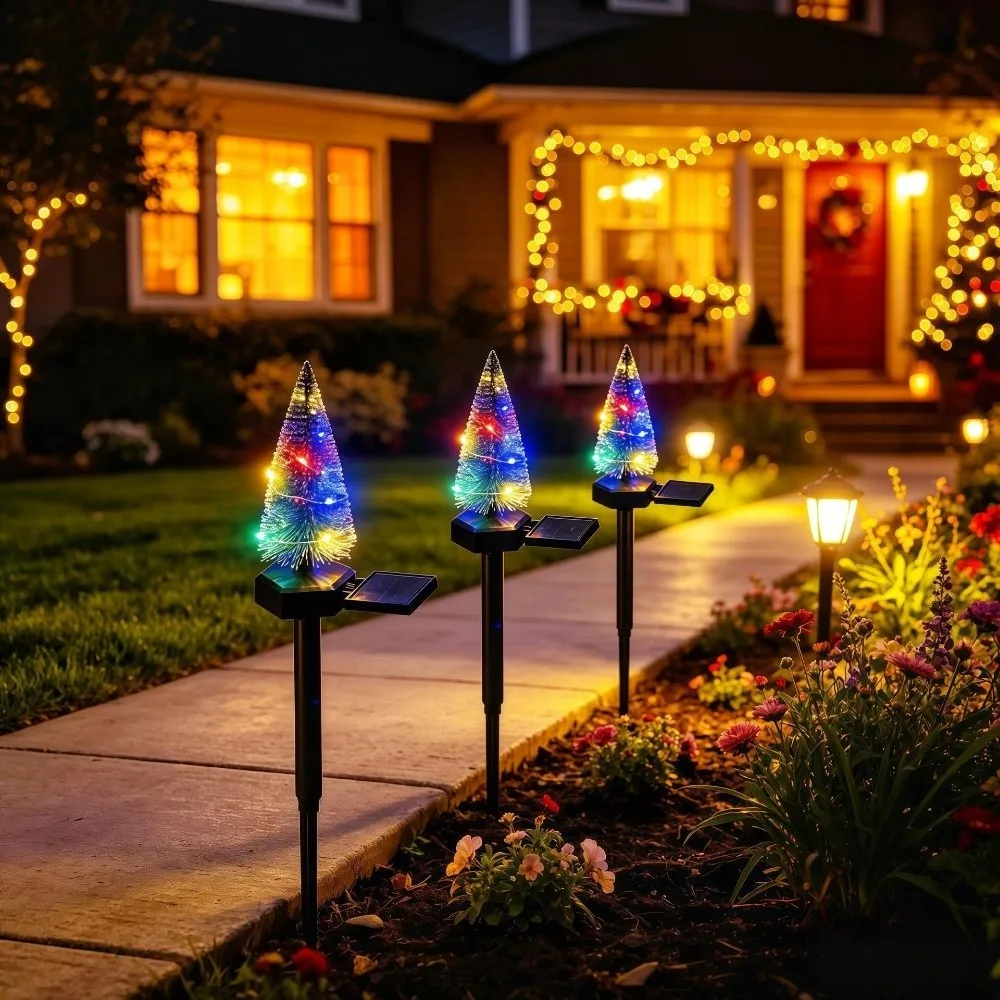Simulated Solar Christmas Tree Lights Waterproof Ground Mounted Landscape Lawn Lamp Creative Warm/Colorful Light
