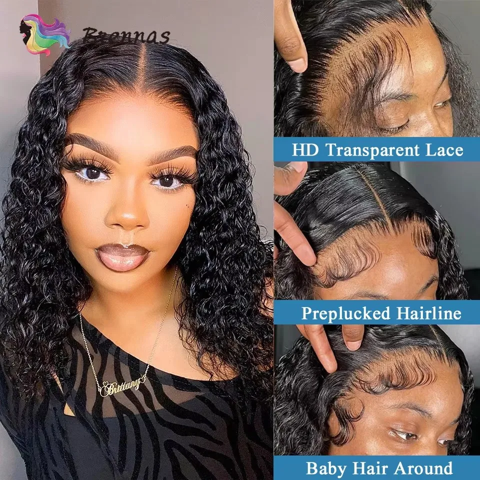 Pre Cut Lace Curly Human Hair Bob Wigs Preplucked Density180 Curly Wear And Go Glueless Wigs Human Hair Ready To Wear 10-18inch