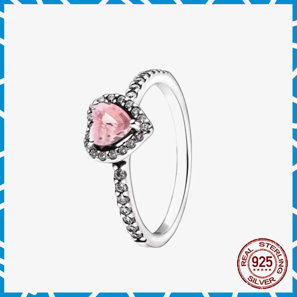 عيد الميلاد 925 فضة الوردي القوس الدائري تألق مرتفعة القلب خواتم للنساء DIY مجوهرات، الزفاف، هدية، الأصلي