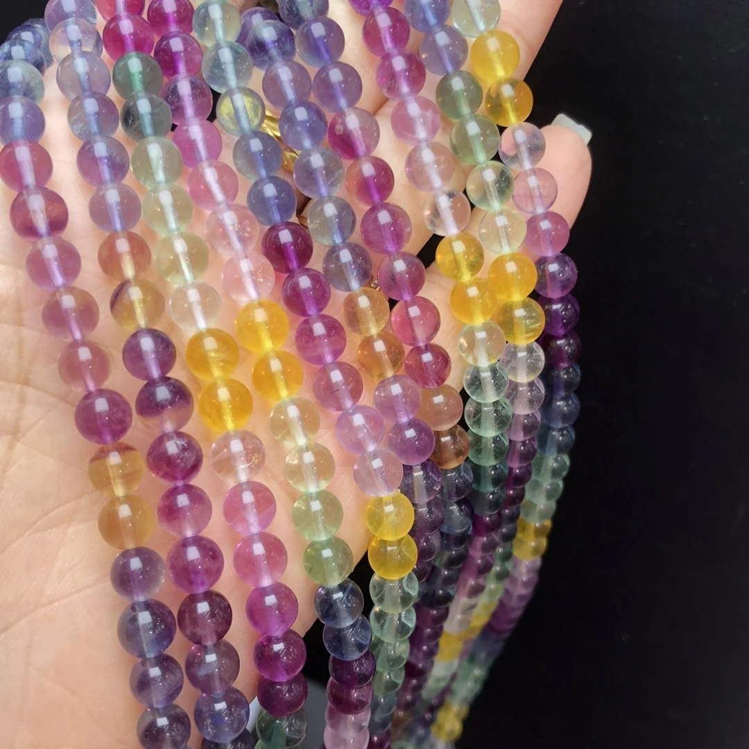 

1 Pc Fengbaowu Colourful Fluorite Bracelet Round Beads 3 Loops 55CM Reiki Healing Stone Jewelry Gift For Women Men