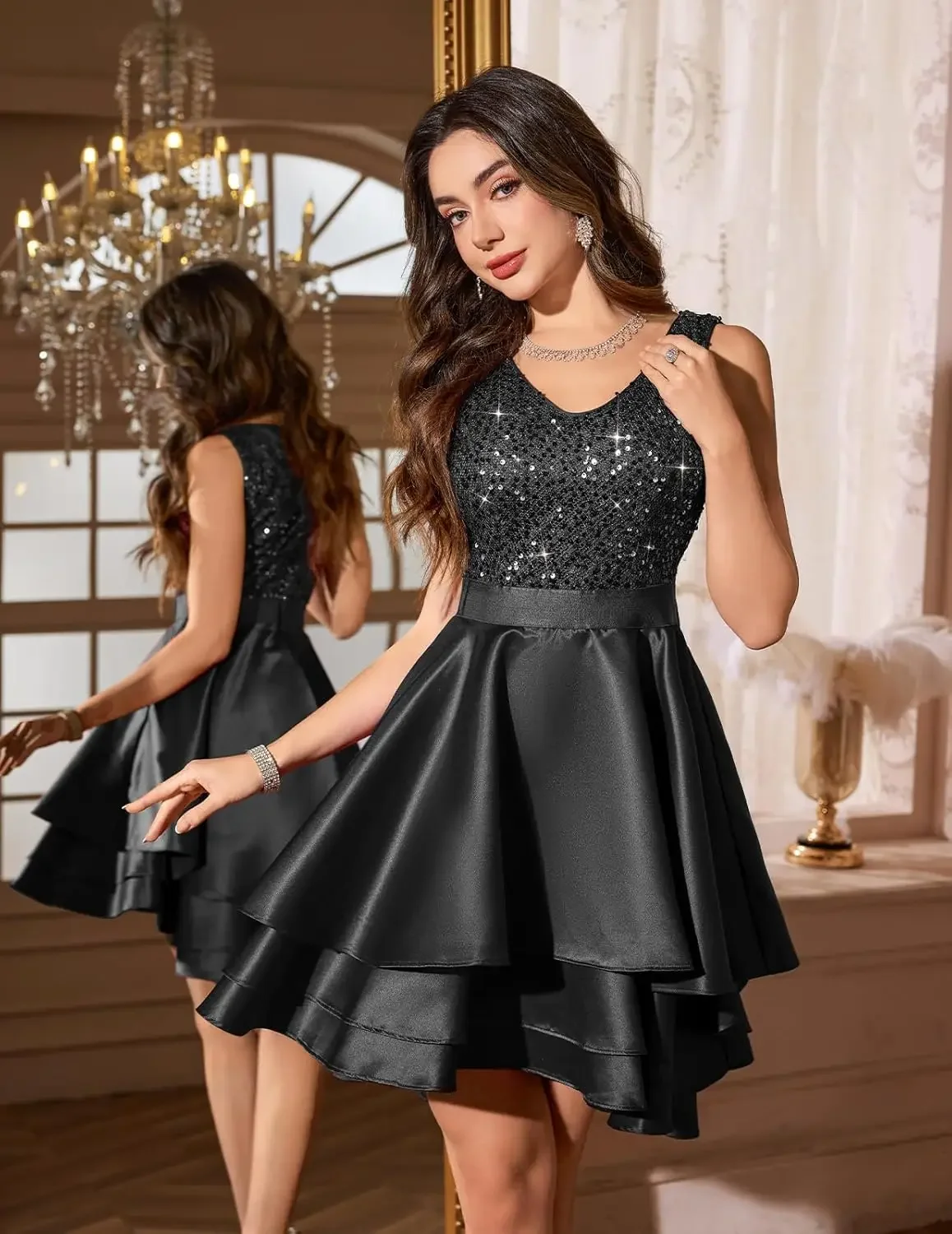 Vestidos de baile brilhantes femininos feitos sob medida para adolescentes curto lantejoulas alto baixo formal vestido de baile coquetel festa de casamento convidado min