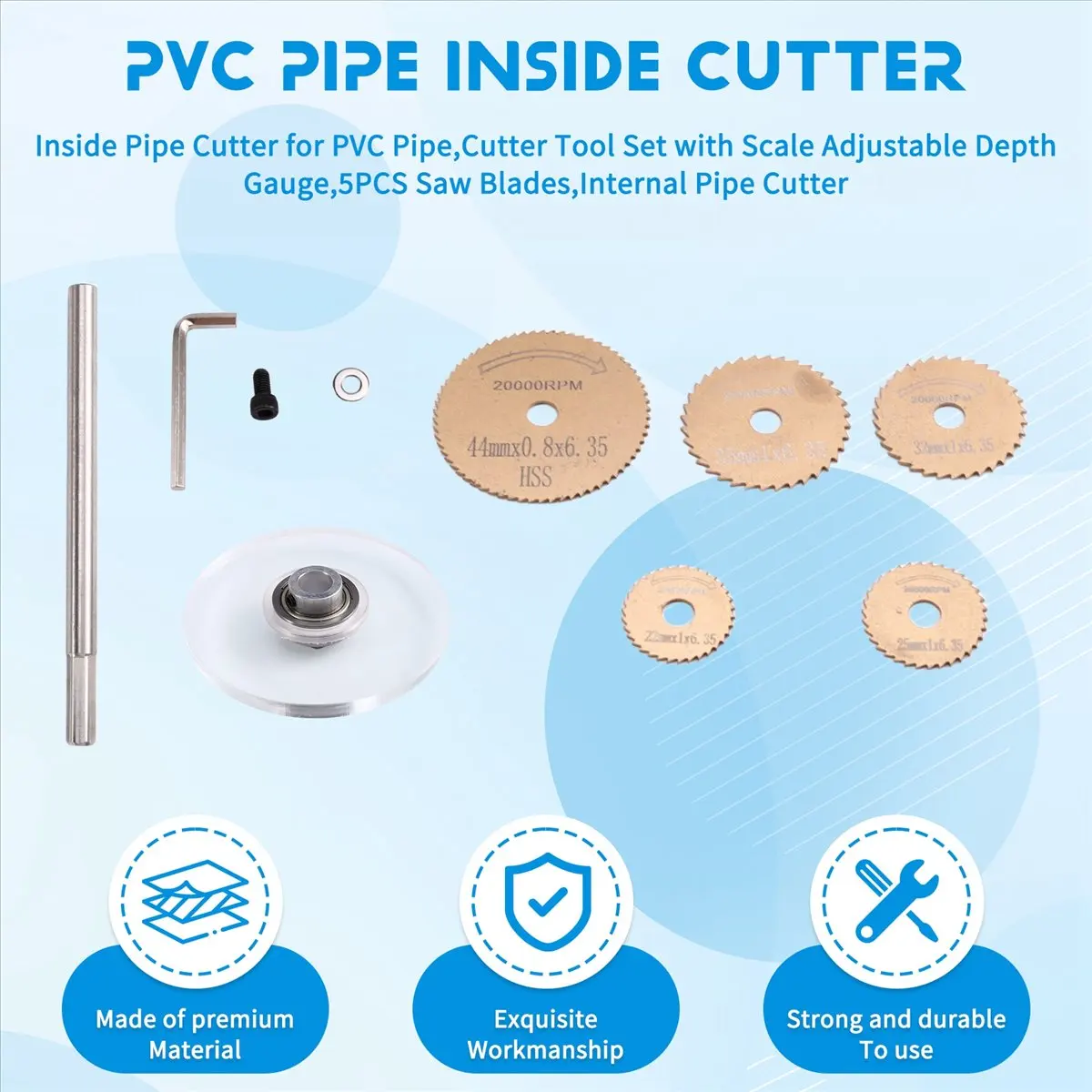 Inside Pipe Cutter for PVC Pipe,Cutter Tool Set with Scale Adjustable Depth Gauge,5PCS Saw Blades,Internal Pipe Cutter