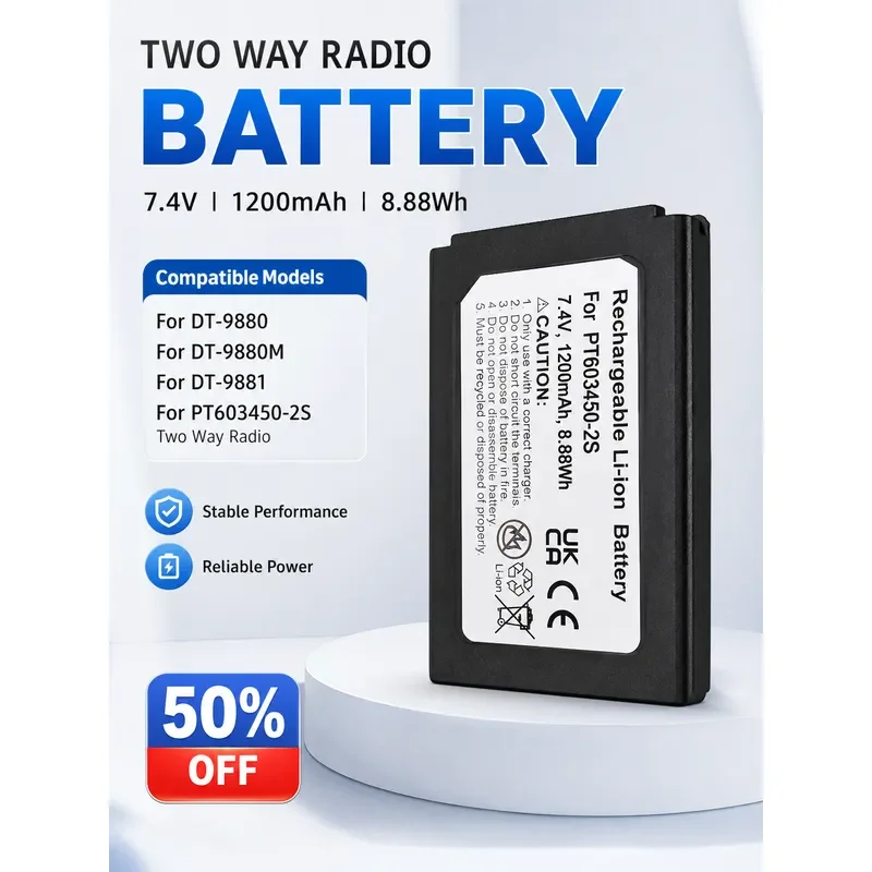 7.4V 1200mAh Li‑ion Replacement Battery For DT‑9880 DT‑9880M DT‑9881 For PT603450‑2S Two Way Radio Spare Battery Pack