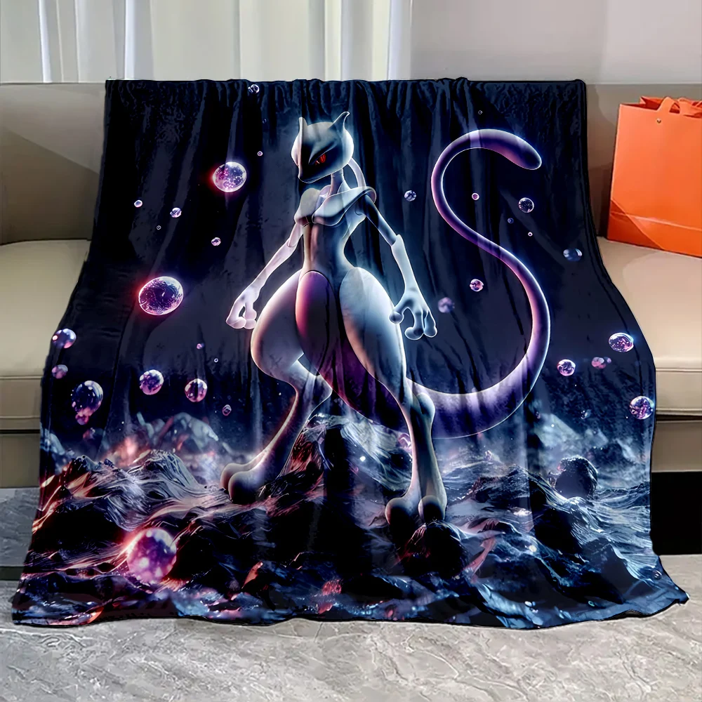 Pokemon-Mewtwo Cartoon Anime Cartoon Soft Flannel Fluffy Throw Camping Blanket for Children Sofa Throw Thin Blanket Fashion Gift