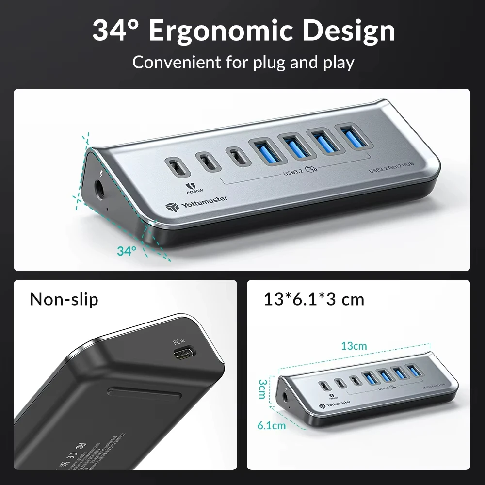 Yottamaster Przenośny Hub USB 3.2 Gen1 Gen2 10/5Gbps Hub do Transmisji Danych Zasilany Dyskiem Twardym PD18W/60W SD/TF do PC PS4 Laptopów Surface Myszki — zdjęcie produktu 4