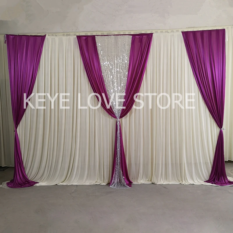 3x4M Ice Silk Fabric Wedding Backdrop With Swags Sequins Home Party Curtain Stage Background Photo Booth Banquet Decoration