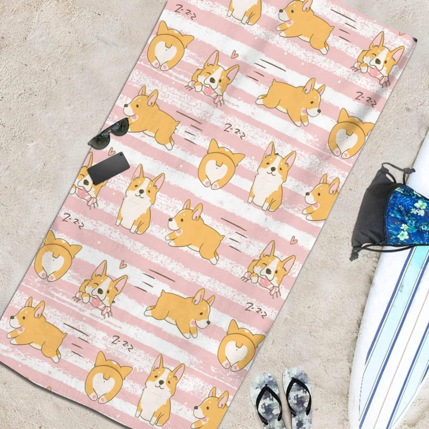 Cute Corgi pattern Beach Towel for Family stuffs friends Gifts Quick-Dry For Bath Yoga Tourism Beach GYM Camping Swimming towel