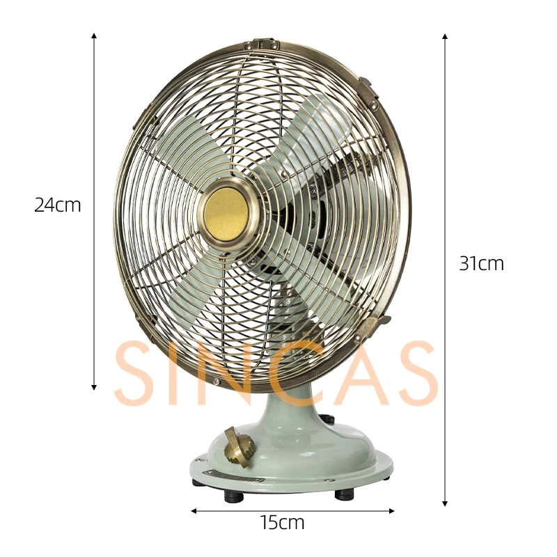 Vintage Metal Desk Oscillating Fan 8-Inch Retro Classic Antique Space-Saving Table Detachable Fan for Home Office Study Desktop