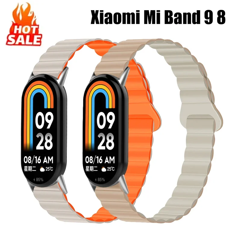 

Поп-силиконовый магнитный ремешок для Xiaomi Mi Band 8 9, спортивный браслет для Xiaomi Watch Miband 9 8, аксессуары, чехол для часов, браслет