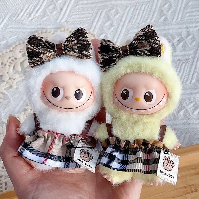 Cute Mini Bowknot Dress Doll Clothes for Labubu 4.0 Korea Style Fluffy Romantic Dress for 10cm Ladbubu V4 Dolls Accessories