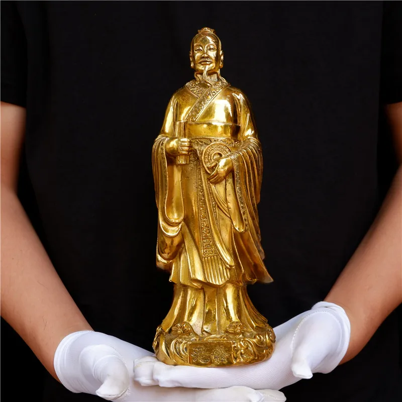 Brass Copper Fan Qian Statue Wen God of Wealth Standing Shang Sheng Home Living Room Decorations Opening Desktop Decoration