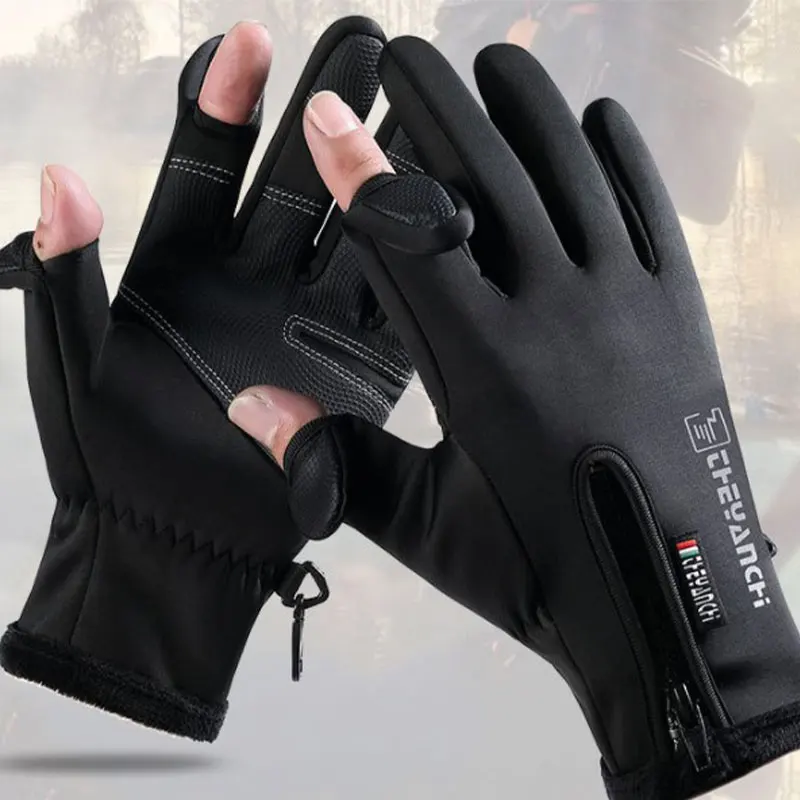 

Winter Fishing Gloves 2 Finger Flip Waterproof Windproof Cycling Angling Gloves Warm Protection Fish Angling Gloves