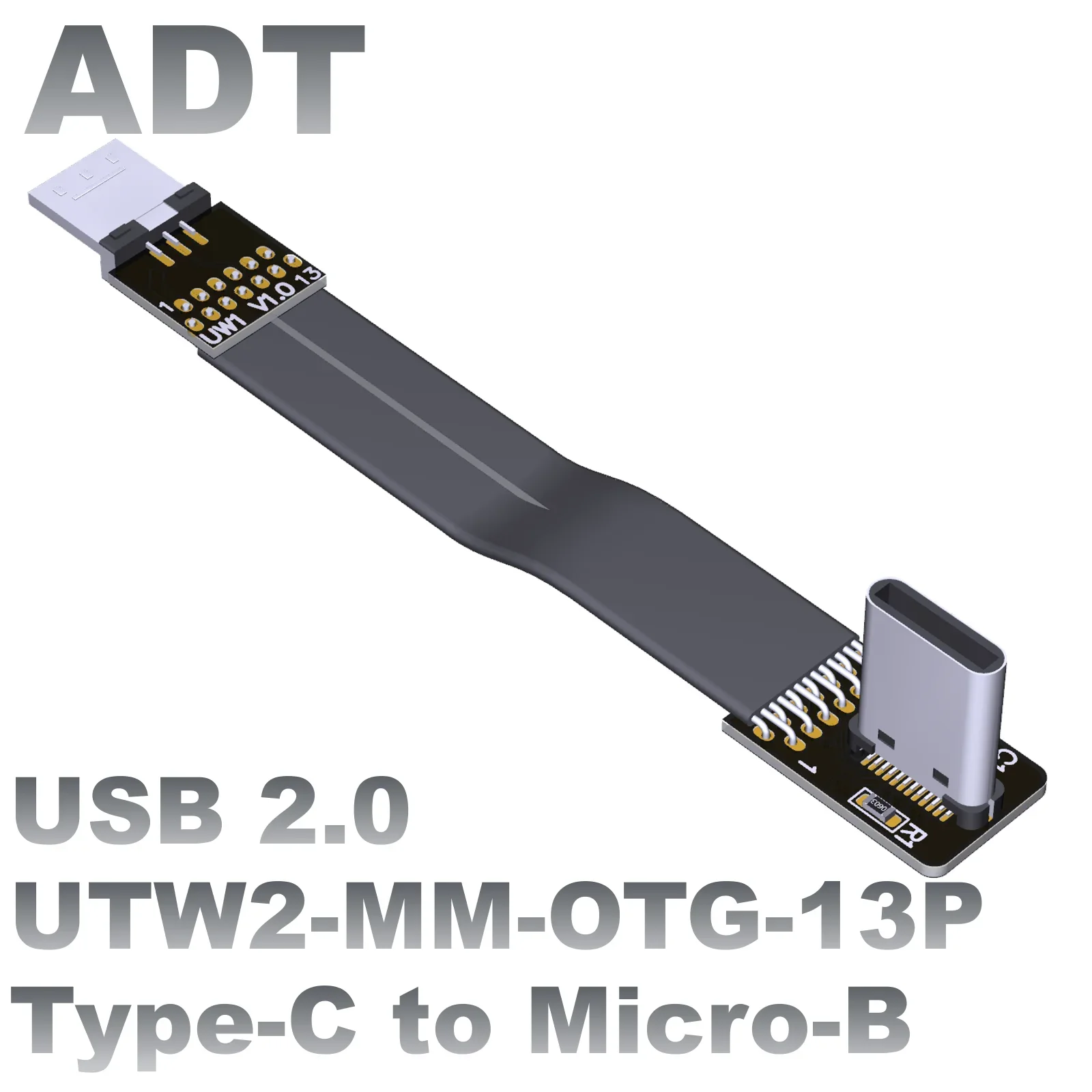 ADT USB2.0 Male to Male Flat line Type-C to Micro-B Extension Double bend