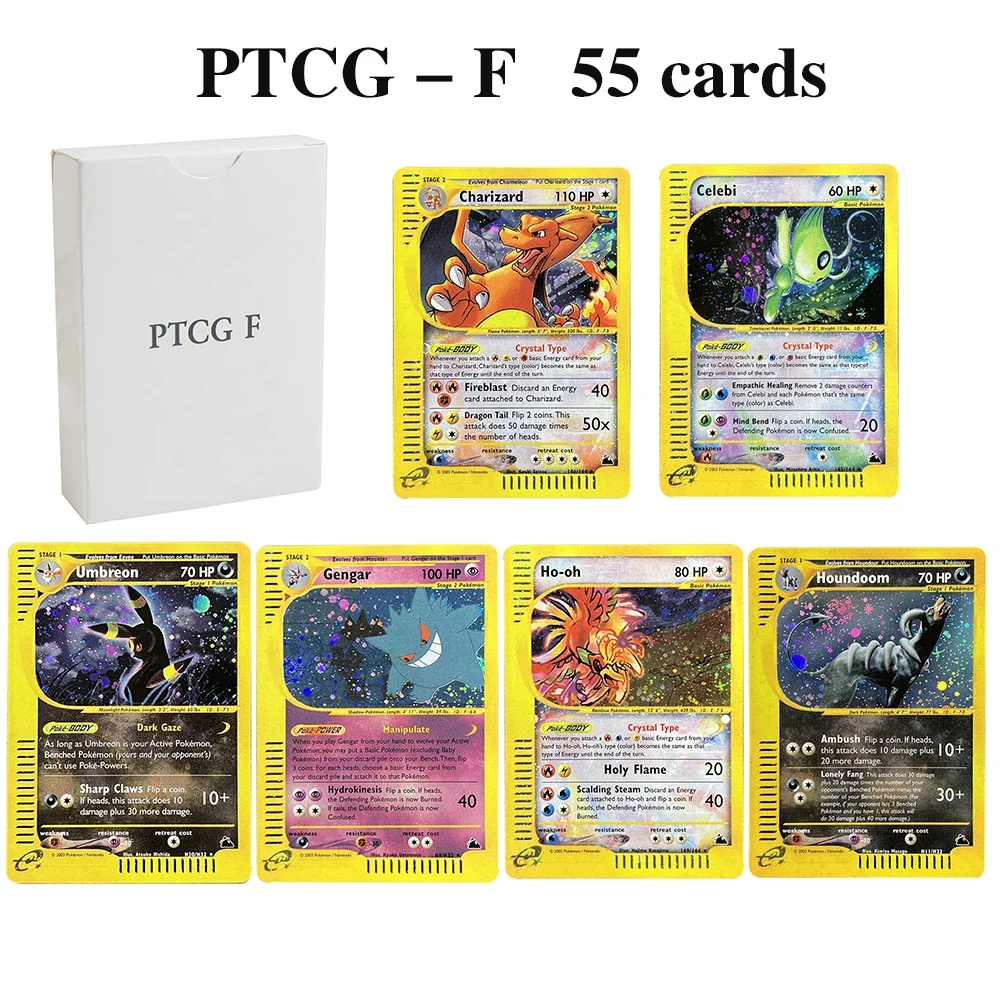 PTCG F Proxy Card Foil Aquapolis Skyridge Celebi Zapdos Nidoking Charizard Articuno Gengar Tyranitar Entei Giochi da tavolo Set completo