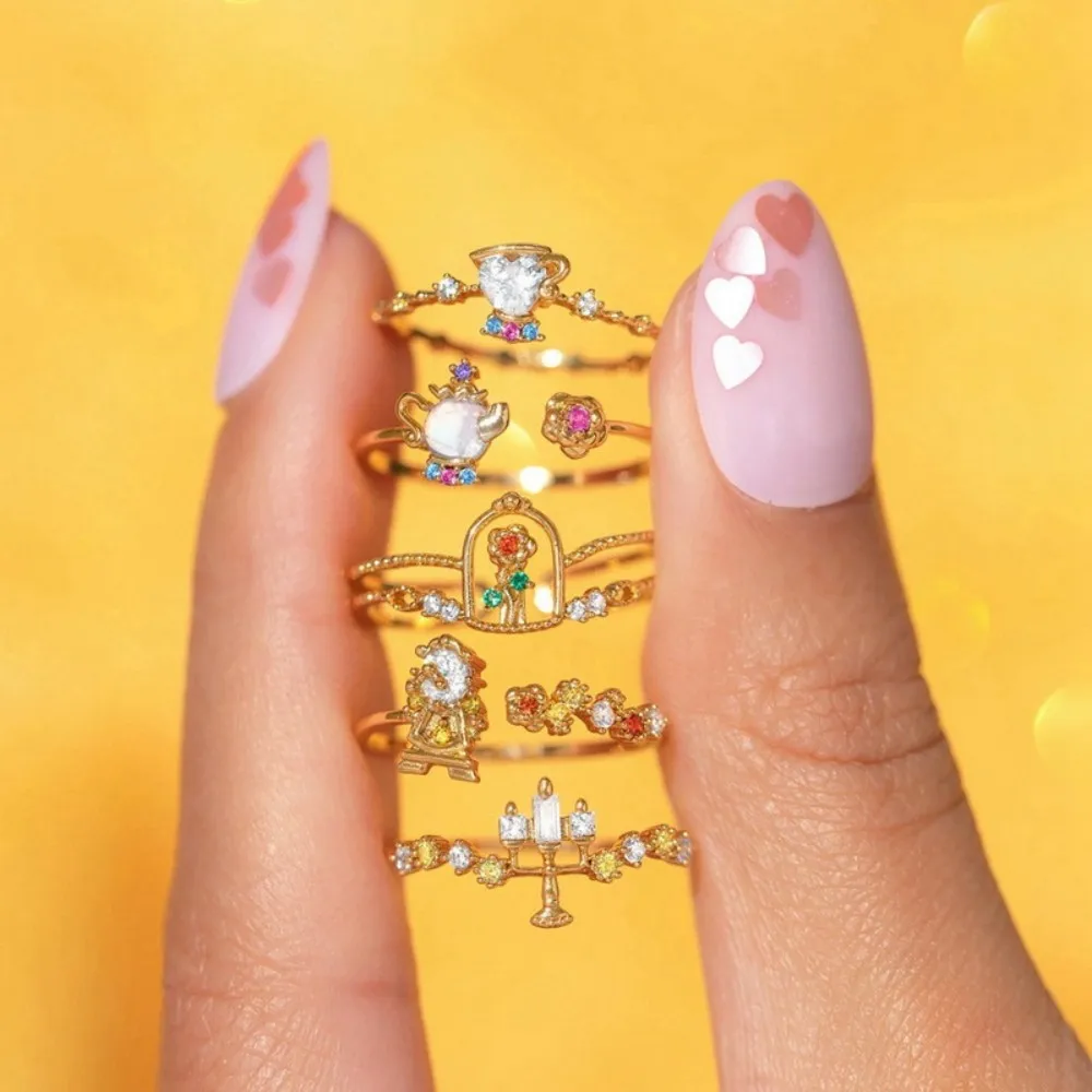 Adjustable Gold Plated Stackable Rings Set for Women Cute Crystal Zircon Stacking Finger Rings Dainty Fairy Jewelry Gift