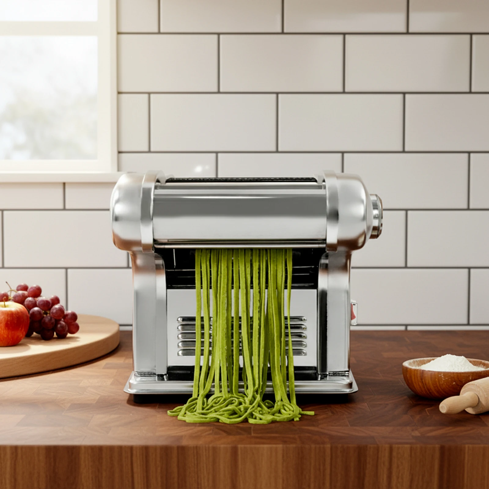 Electric Pasta Machine Stainless Steel Noodle Maker with 3 Blades 8-Level Thickness Adjustable 0.5-4mm Dough Presser 135W US Plug for Homemade Lasagna Spaghetti Dumpling Wrappers Kitchen Appliance view 2