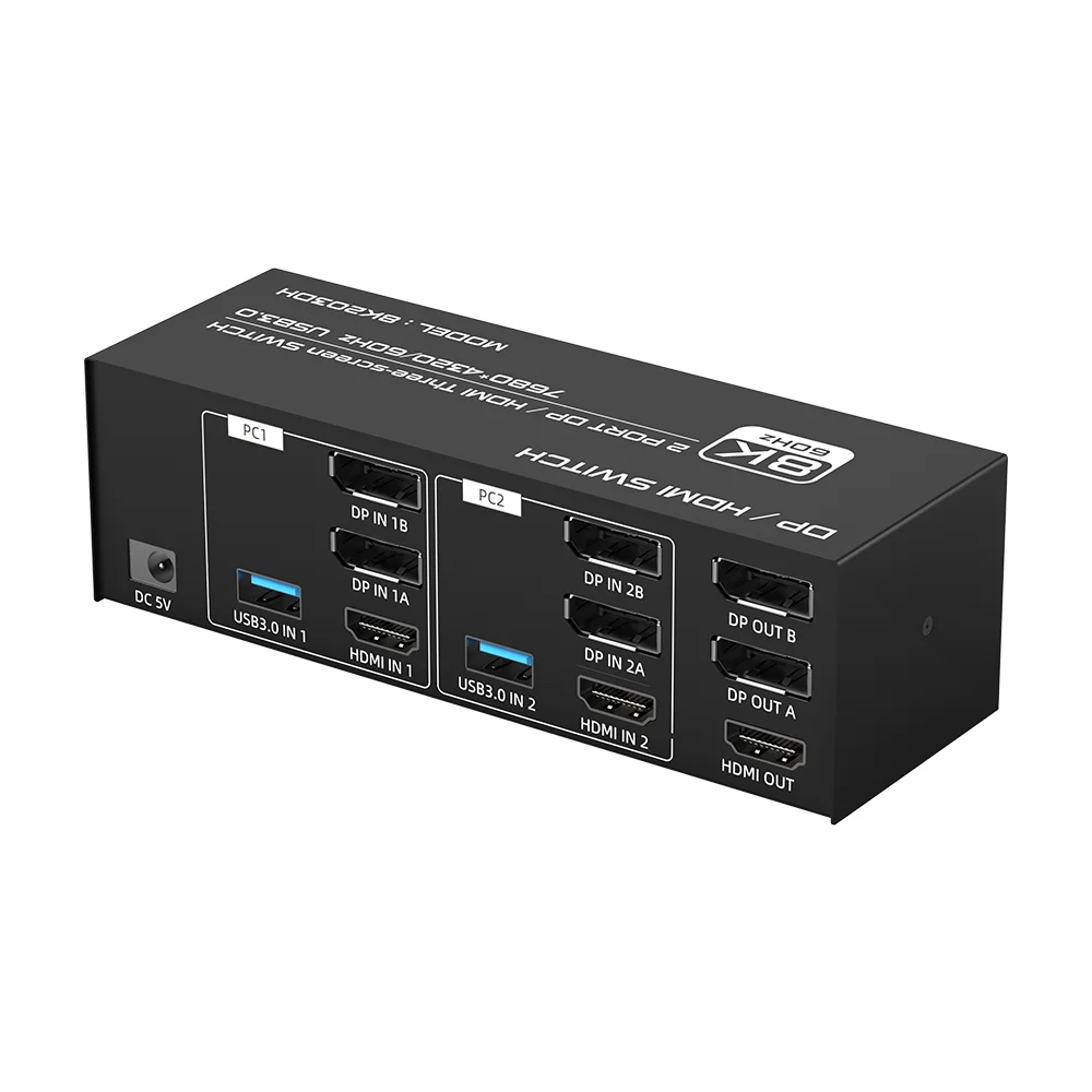 FJ-8K203DH FJGEAR High Quality 1080p HDMI 2.1 8k 2 Port Displayport Hdmi Kvm Switch