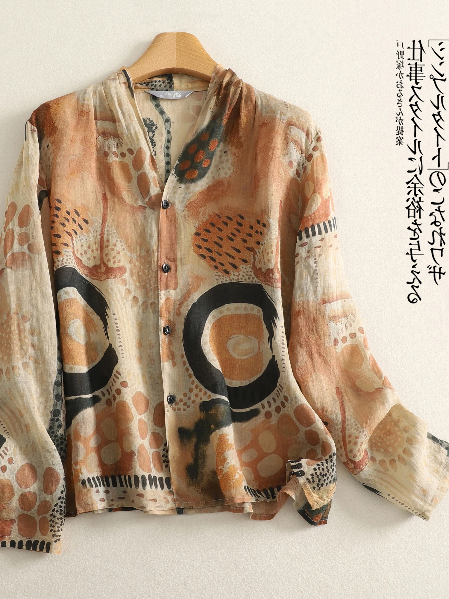 

Loose Long Sve V-Ne Printed Linen irt plus Size Women's Artistic Retro Top Spring Summer New Sle Casual Button up