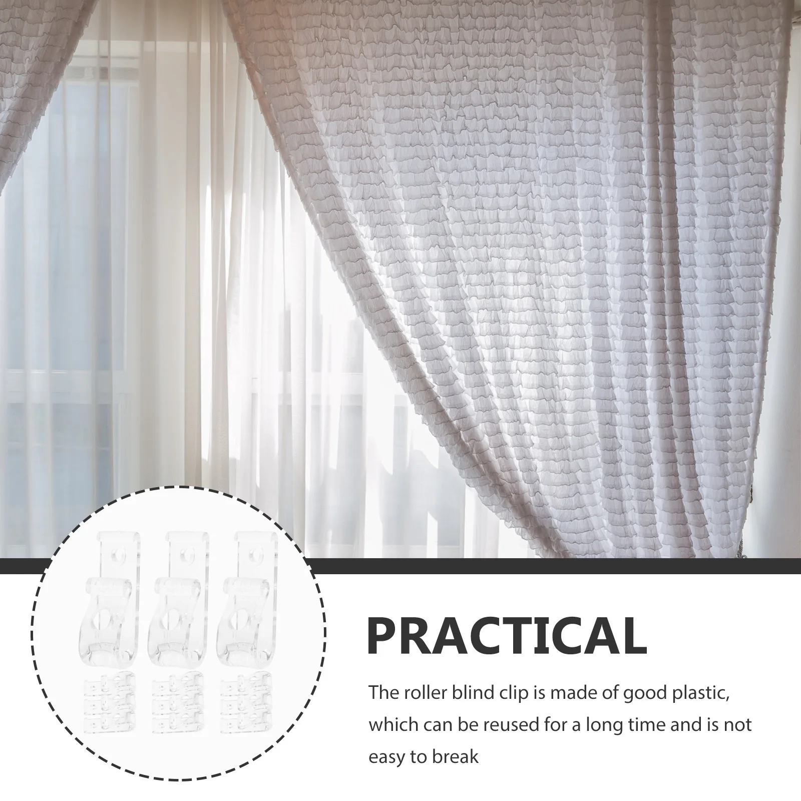 12 Stück Vorhangrollen-Clip, durchsichtig, wiederverwendbar, Kunststoff, Blindschnur, Sicherheitshaken für vertikale römische Schatten, drapierte Schleife, Rollo-Teile