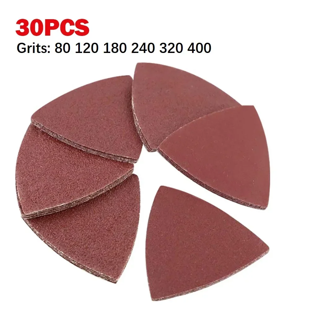 YTOM 30pcs Triangular Sandpaper Hook & Loop Triangle Sanding Sheets Fit 3-1/8 Inch Oscillating Multi Tool Sanding Pad 80-400 Gri