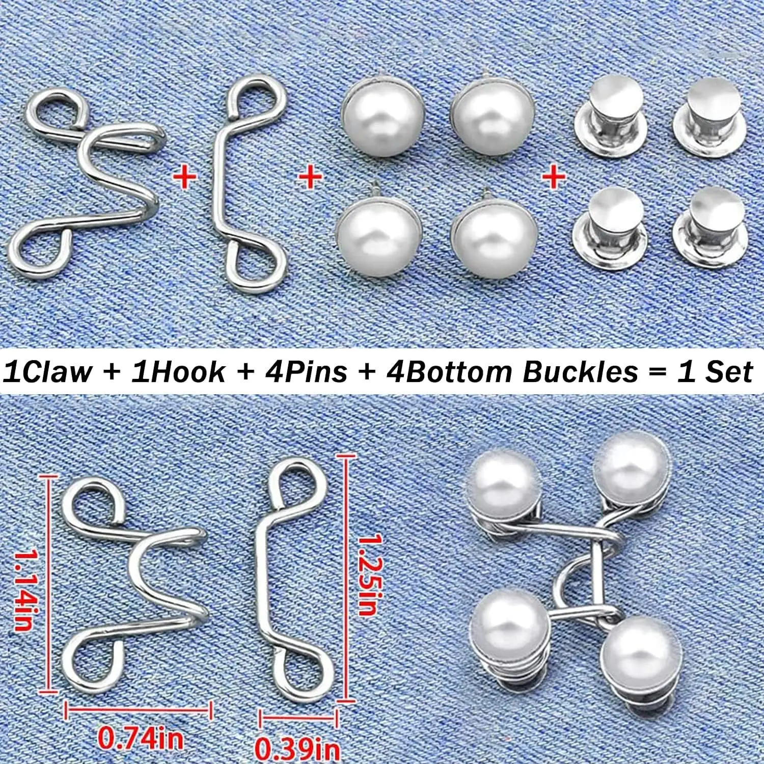 2 Sets Detachable Jeans Waist Retraction Buckles Adjustable Metal Tightener Waist Buckle DIY Clothing Jeans No Sewing Buttons