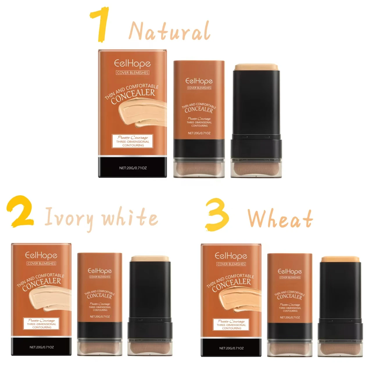 عصا كريم أساس كونسيلر مع فرشاة للتحكم في الزيت، مكياج تفتيح طبيعي غير لامع، تغطية للهالات السوداء والعيوب