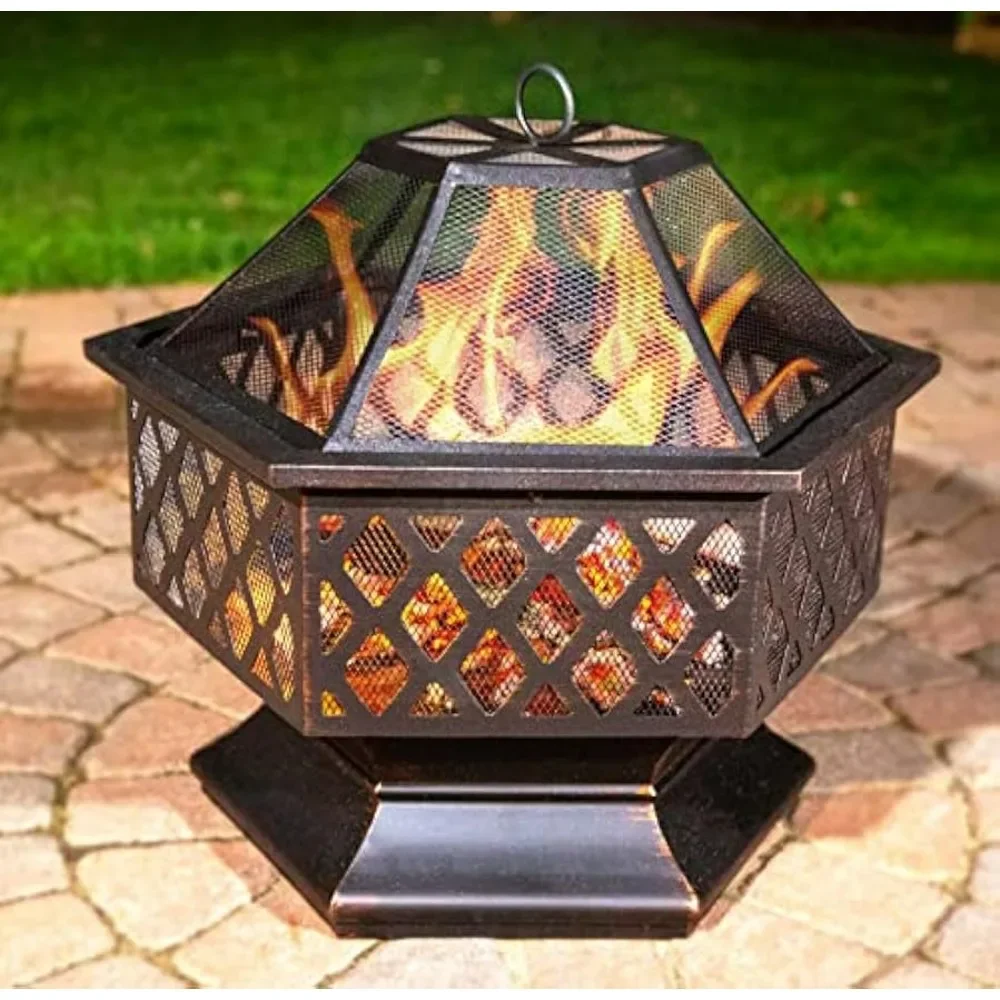 Outdoor Fire Bowl with Lattice, Fire Pits for Garden Backyard Deck, Burning Chimenea Fire Pit, Outdoor Heaters Fireplace