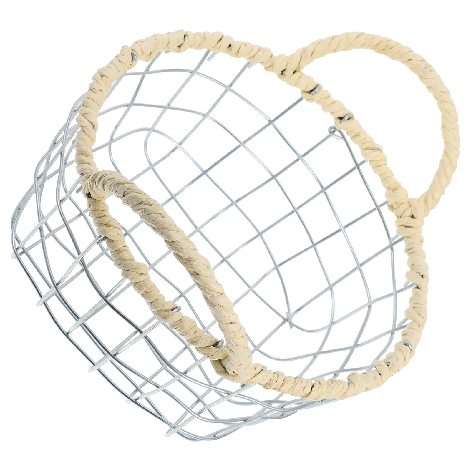 

Portable Iron Woven Basket for Bread Snacks Fruits Kitchen Storage Container Vegetable Holder Handheld Picnic Party Basket Small
