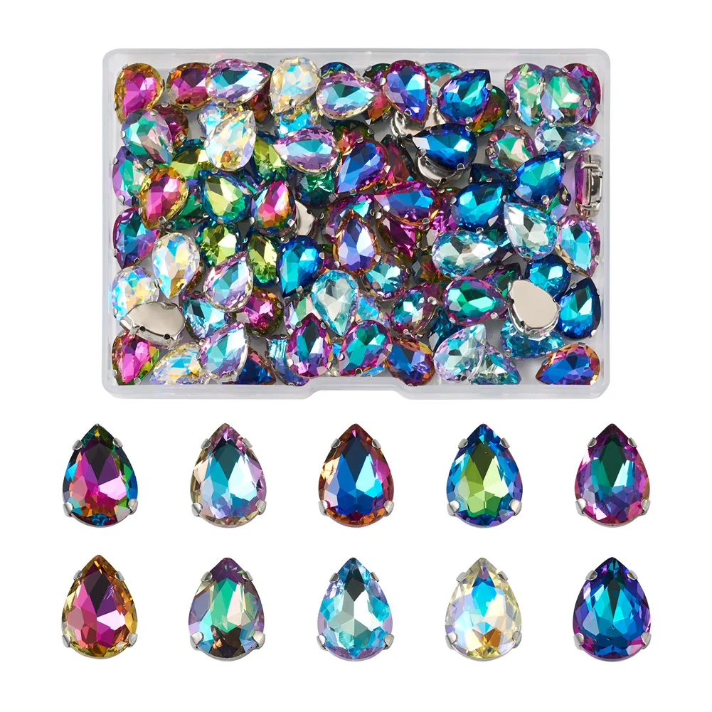 1 Box Teardrop Sew on Rhinestone Colorful Round Faceted Flatback Claw Glass Rhinestone for DIY Clothes Bag Decor Jewelry Making